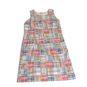 LL Bean Patchwork 100% Cotton Plaid Sleeveless Knee Length Dress Women Size 18